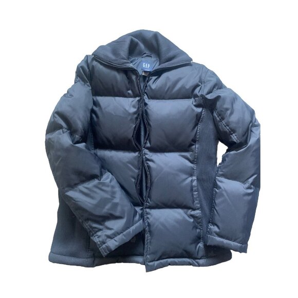GAP Jacket Womens M Puffer Coat Puff Hooded Down Fill Waterfowl Navy RN54023 - Picture 1 of 10
